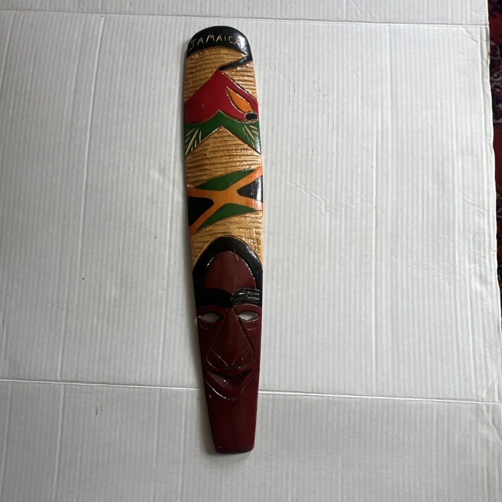 Tiki Totem Wall Hanging Hand Carved Bahamas 21" Cultural Decor